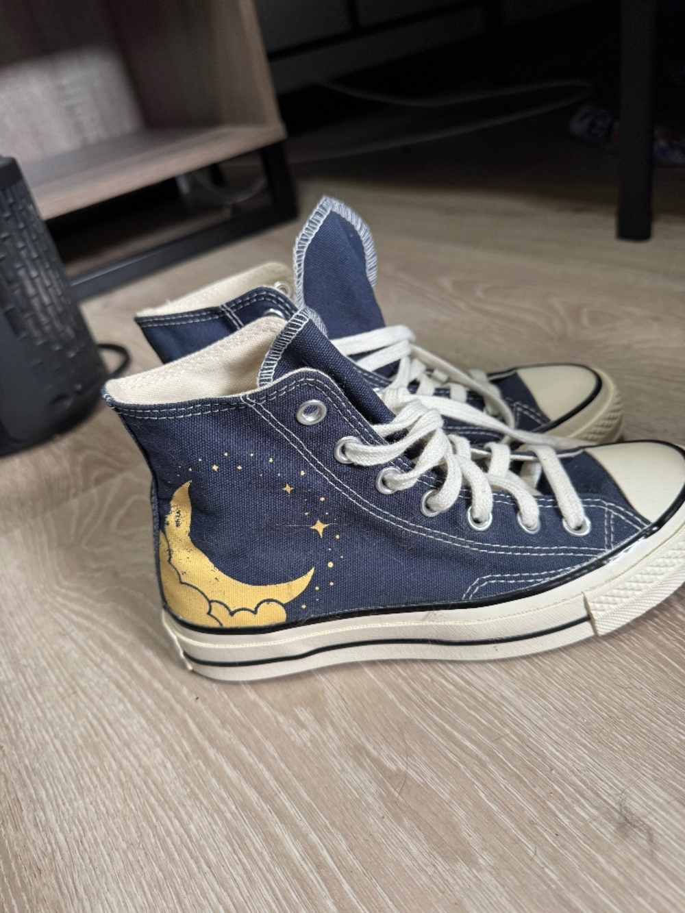 Discontinued Celestial Converse Navy Blue w/ Moon, Clouds, Stars